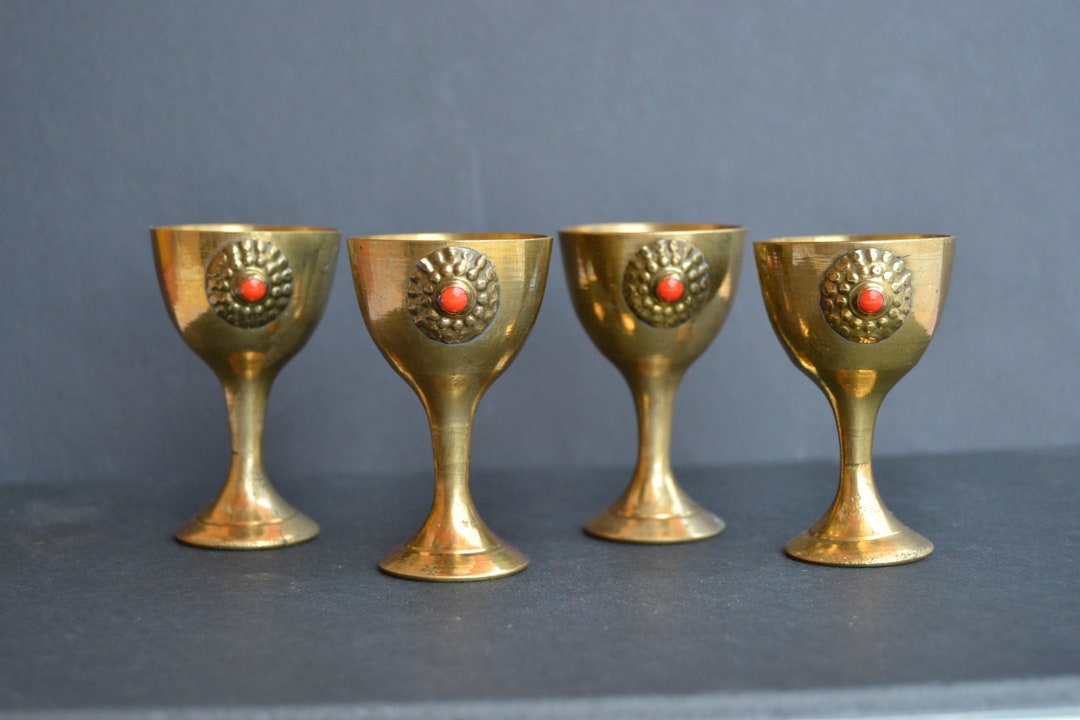 Vintage Brass Shot Glasses Set of Mini Glasses Decorated Etsy