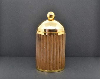 vintage wooden box with golden metal lid