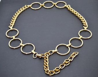 cinturon de metal,cinturon vintage,cinturon tono dorado,cinturon de cadena,cinturon de fiesta,accesorio de metal,regalo de mujer