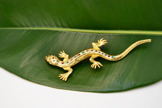 lizard brooch, golden lizard, vintage brooch, bro… - image 2