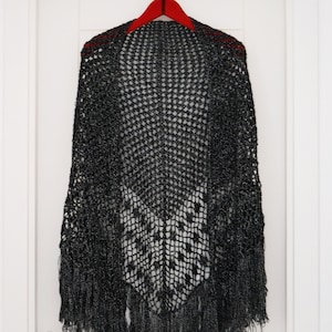 Handmade black and silver cape, black and silver crochet shawl, women's gift