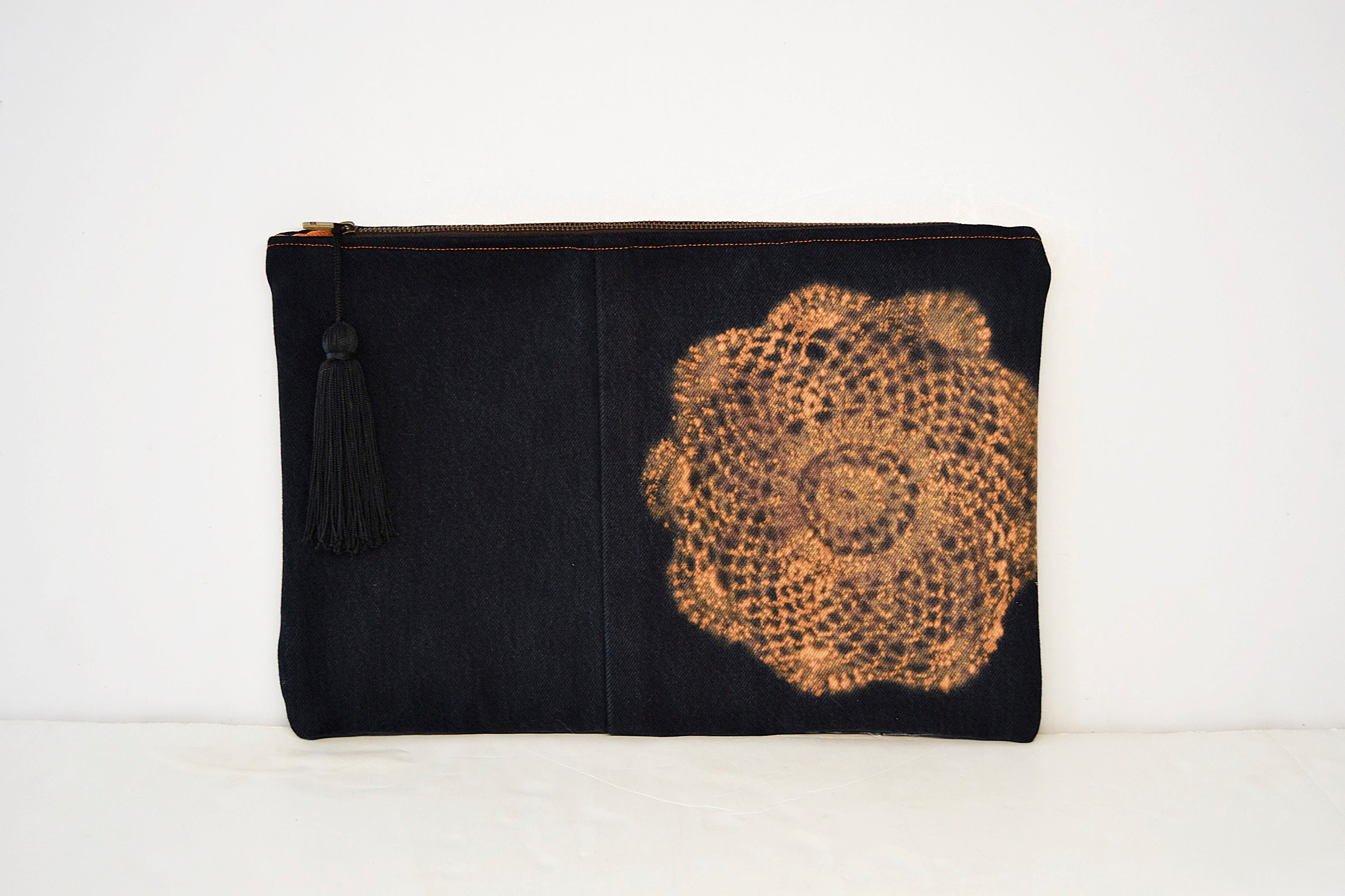 【SURGERY】denim jeans clover logo clutch bag 'black denim' SURGERY】denim jeans clover logo clutch bag 'black denim'