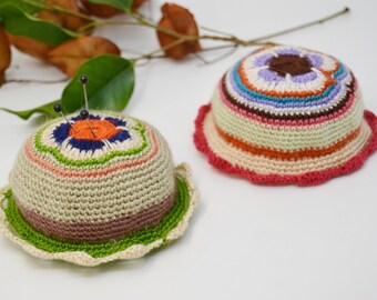 crochet needle pins, handmade pincushion, colorful pincushion, handmade pincushions, needlework lovers, craft gift,