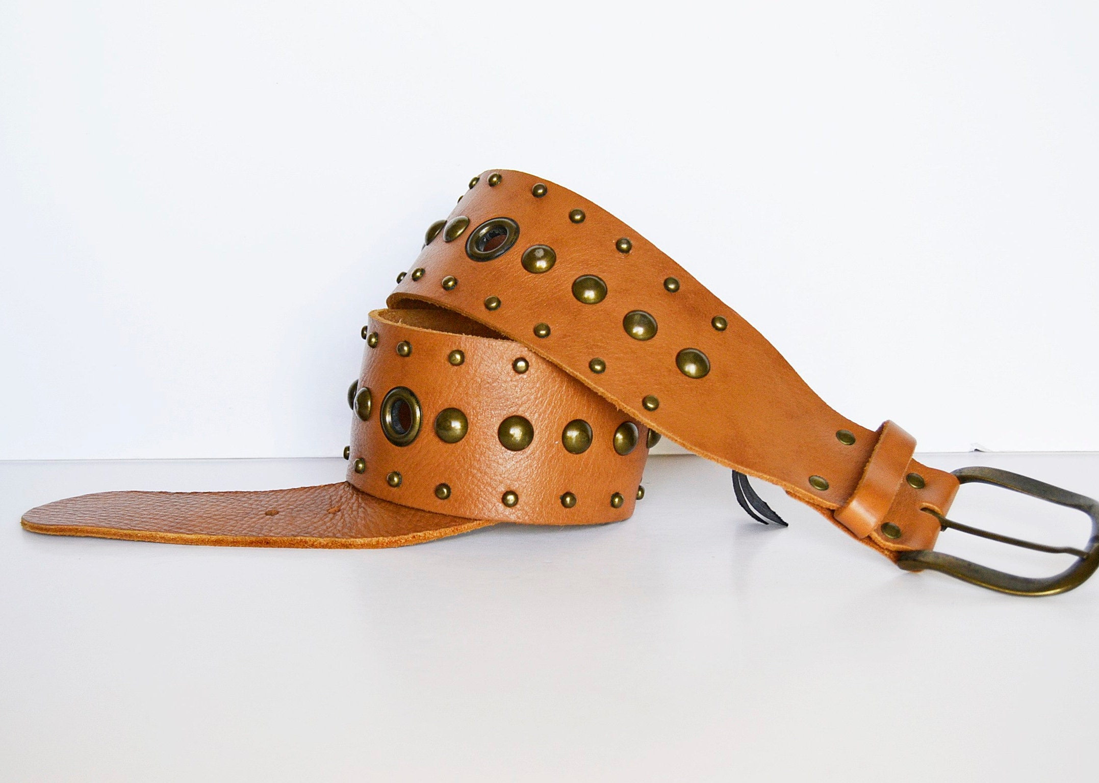 Massimo Dutti Wide Camel Leather Belt - Etsy India display picture 1