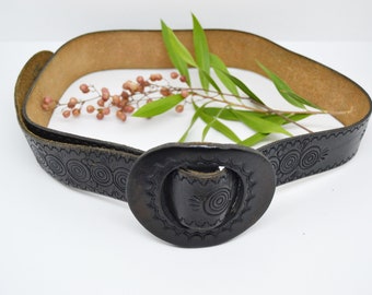 belt with leather buckle length 90 cm-width 3.5 cm, black belt, black leather, handmade belt, vintage belt, leather accessory