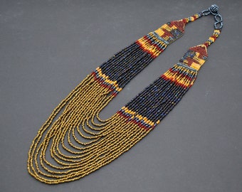 ethnic beaded necklace,boho necklace,modern geometric necklace,native american beaded necklace,seed bead,statement,colorful,indian made