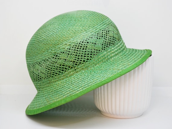 green straw hat, vintage hat, retro hat, summer h… - image 2