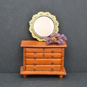 mirror and dresser for dollhouse, miniature mirror, miniature dresser, vintage decoration, wooden dresser, vintage for dollhouse, christmas