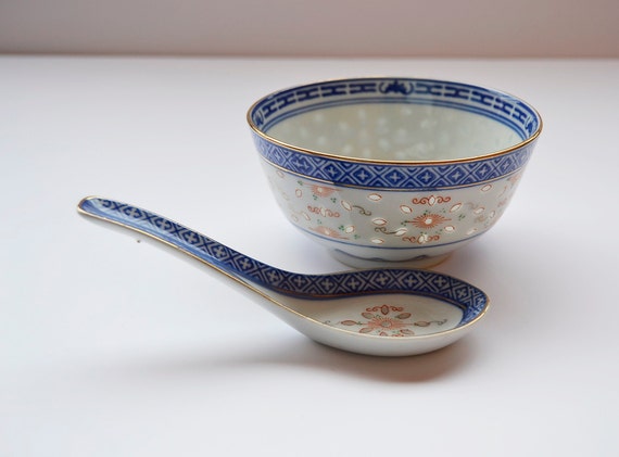 Vintage fine china porcelain rice bowl with spoon fine | Etsy