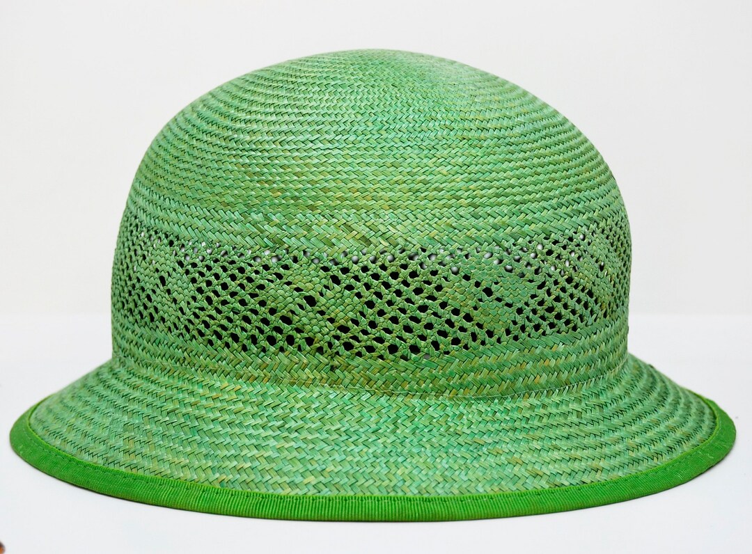 Green Straw Hat, Vintage Hat, Retro Hat, Summer Hat, Braided Straw