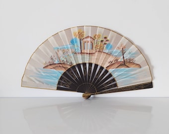 wooden fan, vintage fan, women's fan, Spanish fan, folding fan, collection fan, design fan, handmade fan, hand fan, hand-painted fan