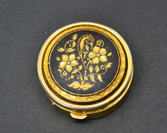Damascene Pill Box, Vintage Damascene Pill Box, Vintage Pillbox, Vintage Gold Plated Damascene, Pill Box, Damascene Pill Box