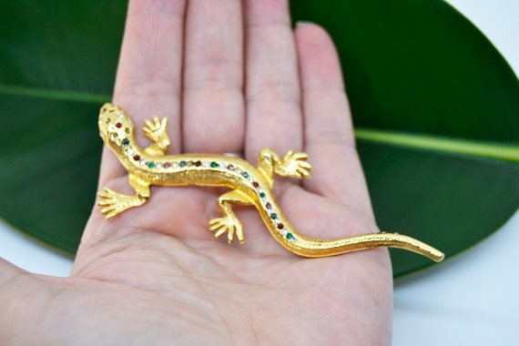 lizard brooch, golden lizard, vintage brooch, bro… - image 7