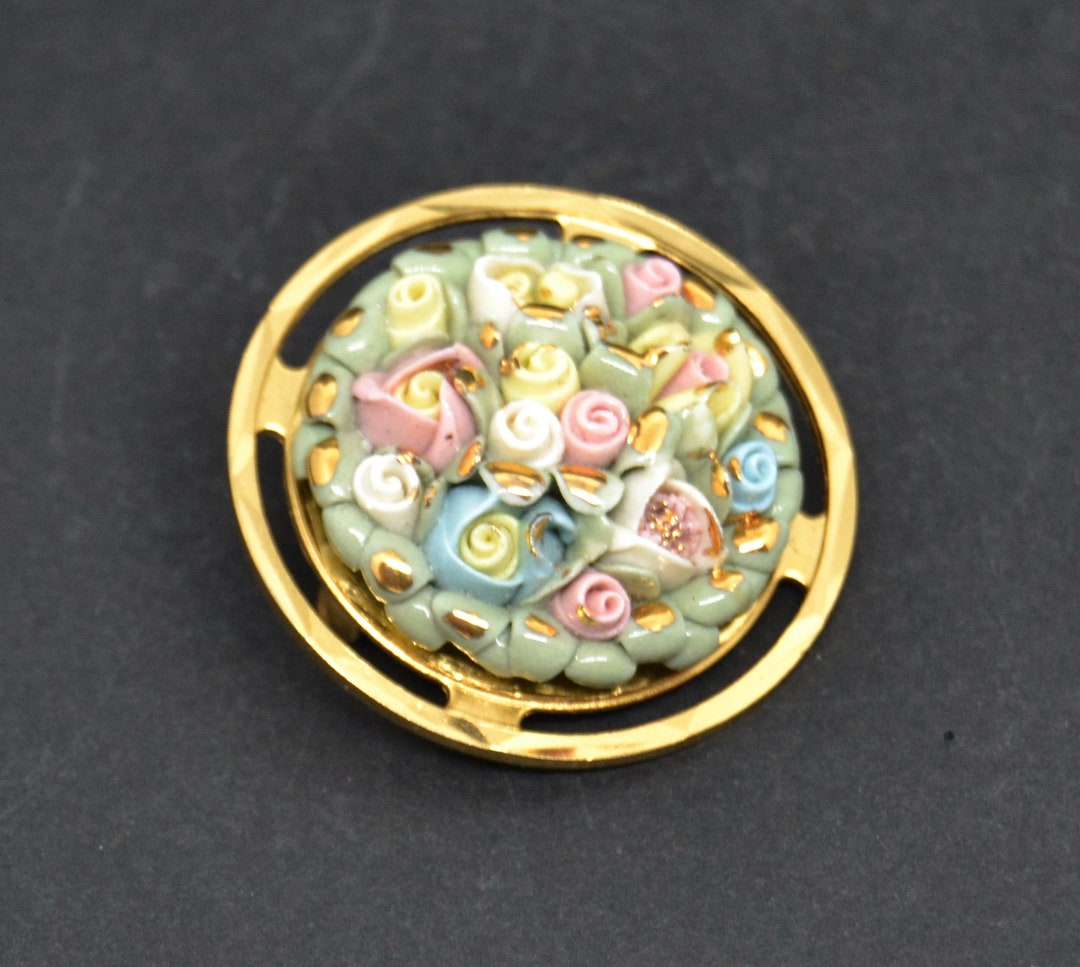 Vintage Porcelain Flower Brooch, Vintage Brooch, Antique Brooch, Flower Brooch, Flower Bouquet