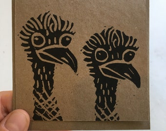 Emus | cartão de felicitações impresso à mão com envelope