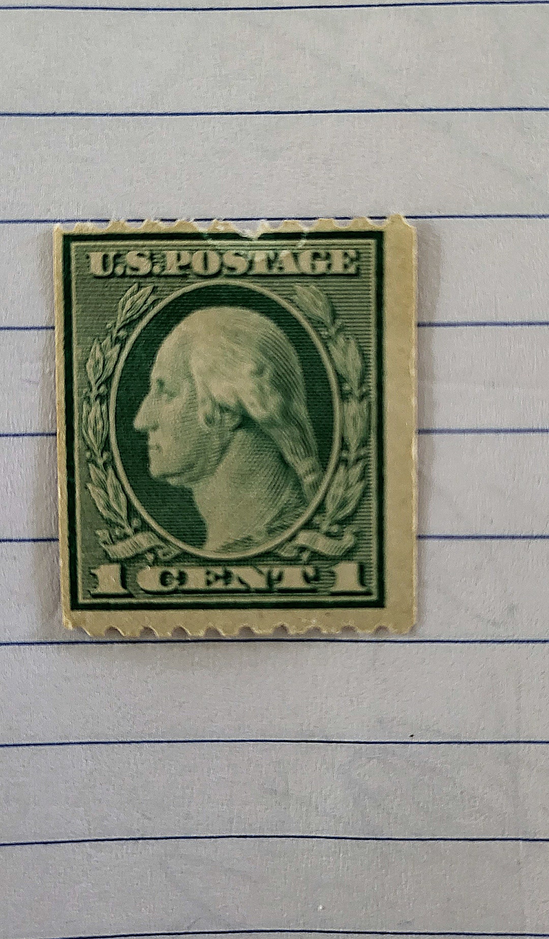 Rare Vintage Washington 1 Cent Stamp Green MINT UNUSED Unhinged