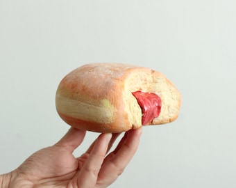 MADE TO ORDER - Handmade New Giant Half Eaten Jam Donut Sculpture Fake Food Home Decor Art Prop Cosplay Unusual Weird Gifts Greggs Dough