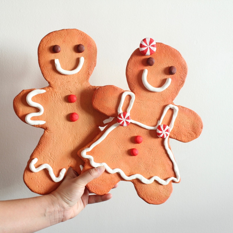 Handmade New Pair of Giant Gingerbread Man Woman Christmas Sculpture Fake Food candy Home Decor Art Prop Cosplay Unusual Weird Gifts image 1