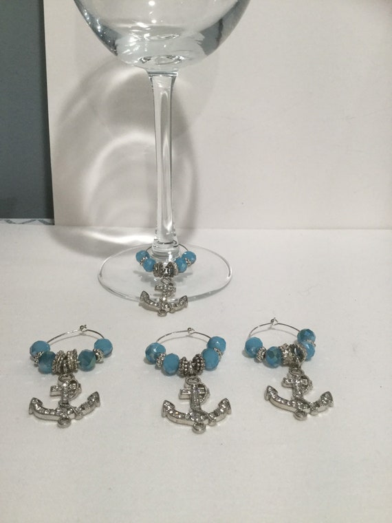 Anchor Wine Glass Charm Rings for Stem Glasses Set of 4 