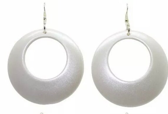 White RETRO 60s 70s Acrylic Hoop Earrings Etsy