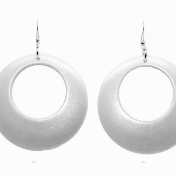 Rétro années 60 70 80 grandes créoles blanches pendantes boucles d'oreilles pendantes en acrylique