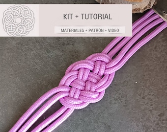 Kit para pulsera nudo de macramé con tutorial y patrones, tutorial con materiales para pulsera macramé, kit diy hacer pulsera nudo infinito,