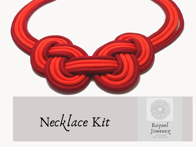 Kit de materiales DIY con tutorial paso a paso para hace collar de macramé, materilaesy tutorial para hacer un collar macramé de nudos imagen 4