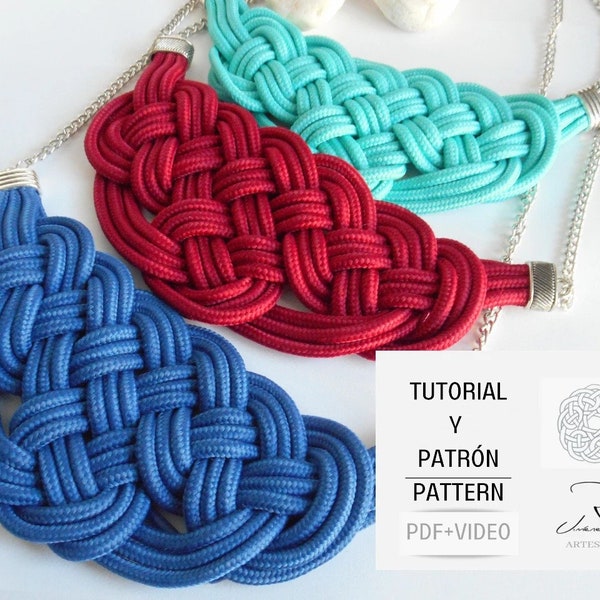 Tutorial y patrones para imprimir y hacer un collar nudos marineros de macramé, Tutorial y patrón para joyería de macramé, totorial collar