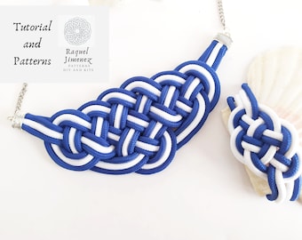 マリンノットのネックレスとブレスレットのセットのチュートリアルとパターン、2つのジュエリーパターン、マクラメのネックレスとブレスレットのセットのチュートリアル