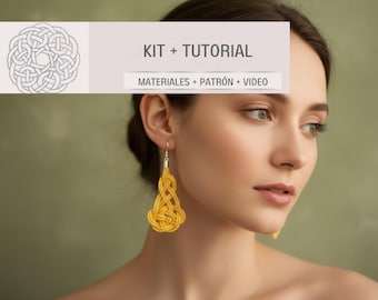 Leather and silver macrame earrings kit and tutorial, celtic knot earrings materials, diy knot earrings, jewelry kit.