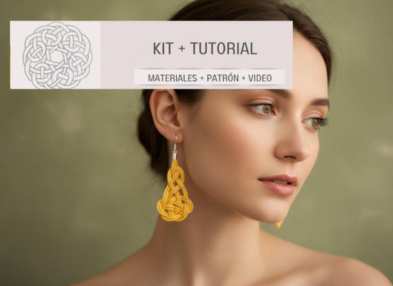Kit y tutorial para pendientes de macramé de cuero y plata, materiales kit pendientes de nudo celta, diy pendientes de nudo, kit joyería