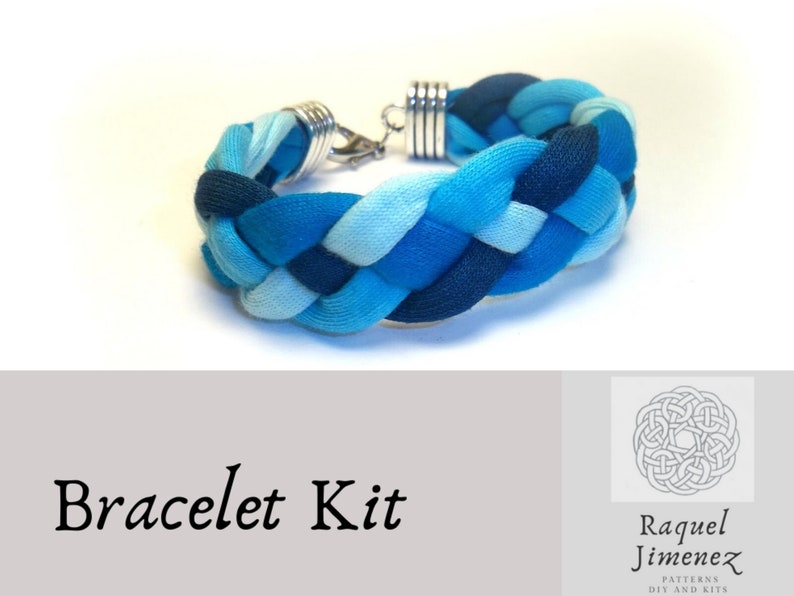 Kit con instrucciones para hacer una pulsera de trapillo  trenzada facil