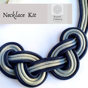 Kit de materiales DIY con tutorial paso a paso para hace collar de macramé, materilaesy tutorial para hacer un collar macramé de nudos imagen 2