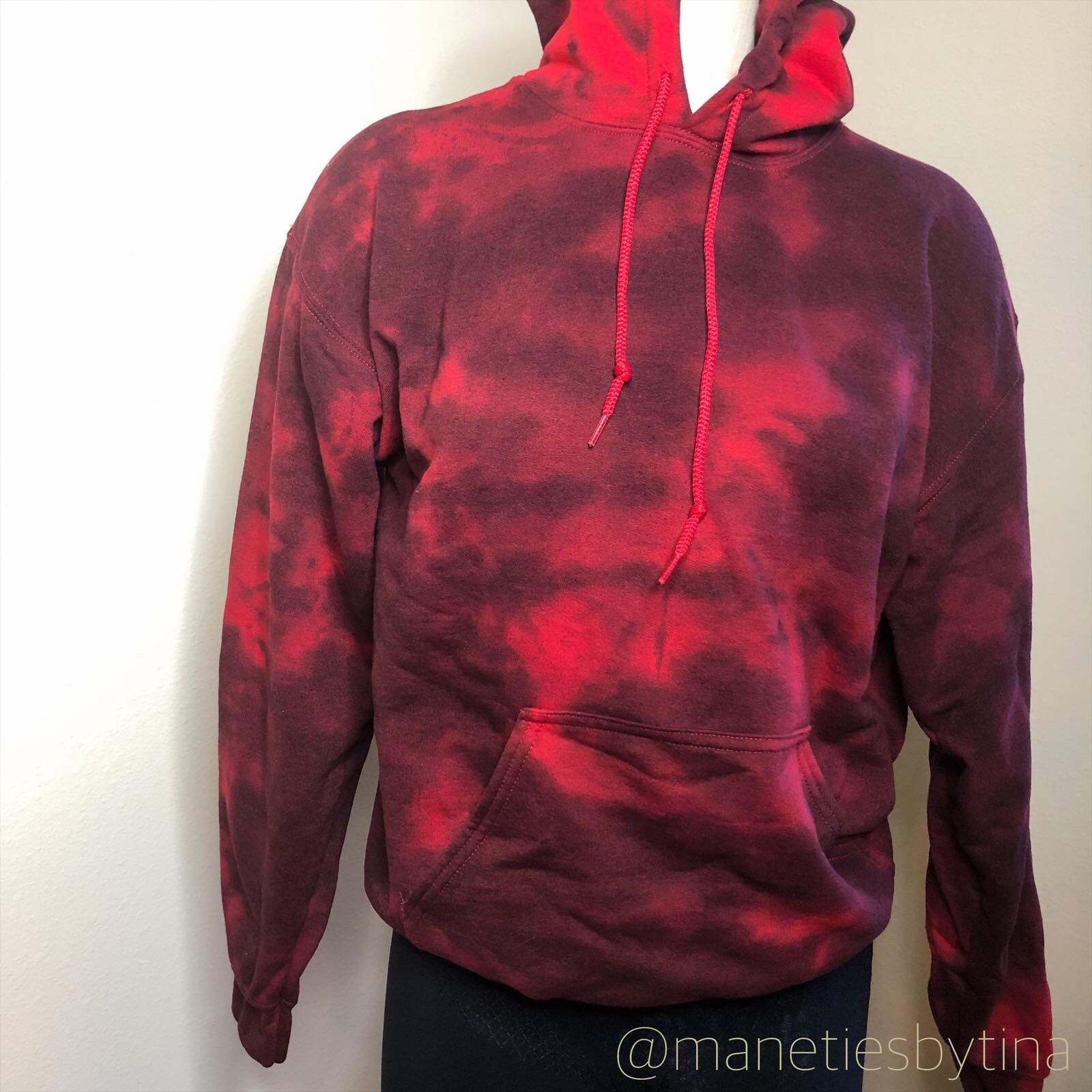 red and black tie dye sweatshirt