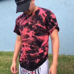 Red and Black Acid Wash Shirt, Bleach Dye Shirt, Reverse Tie Dye