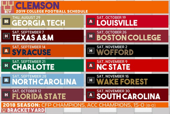 Clemson Tigers College Football Schedule 2019 Poster