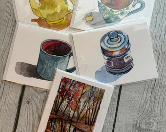 Cadeaukaartset herfstwaterverfschilderij – Cosy Tea & Coffee Designs