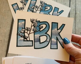 Set van 5 ansichtkaarten van LBK - Lubbock aquarel katoen en wolken