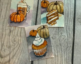 Aquarelset miniatuur pompoenkruid: herfst foodiekunst
