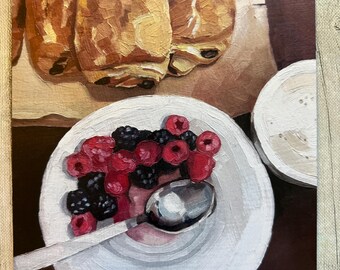 Pain au Chocolat Print: Breakfast Croissant & Coffee Giclee Art