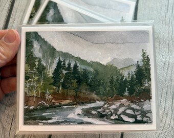 Aquarel wenskaart winterwildernis rivier (enkel)