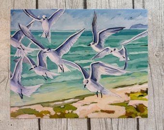 Coastal Terns Print - Fine Art Archival Giclee print from original acrylic painting - Seascape