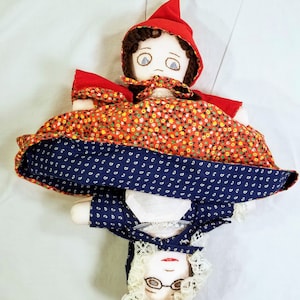 Unique Handcrafted Little Red Riding Hood, Wolf and Granny Topsy Turvy 3 Way Doll