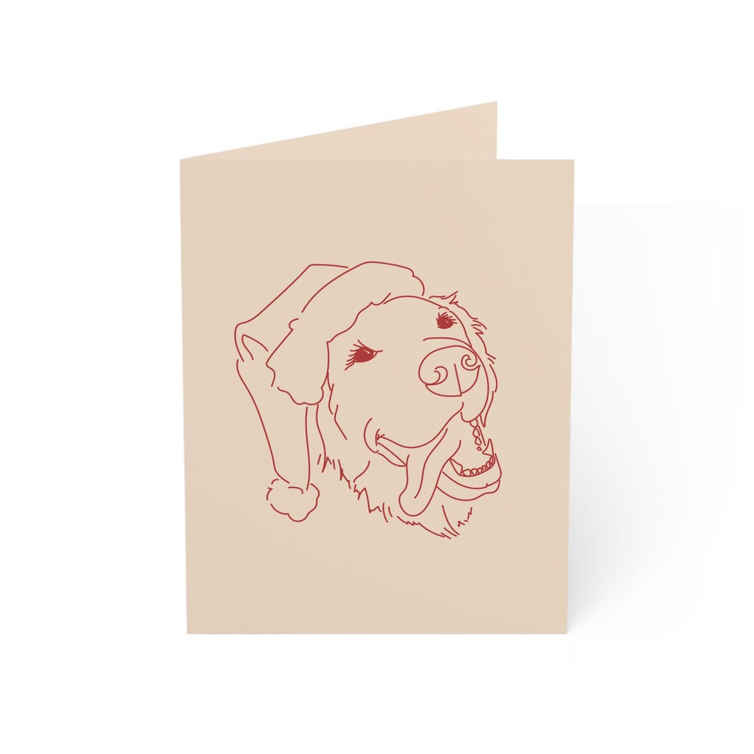 Holiday Notecard Set - Hand-drawn Golden Retriever Dog Wearing Santa ...