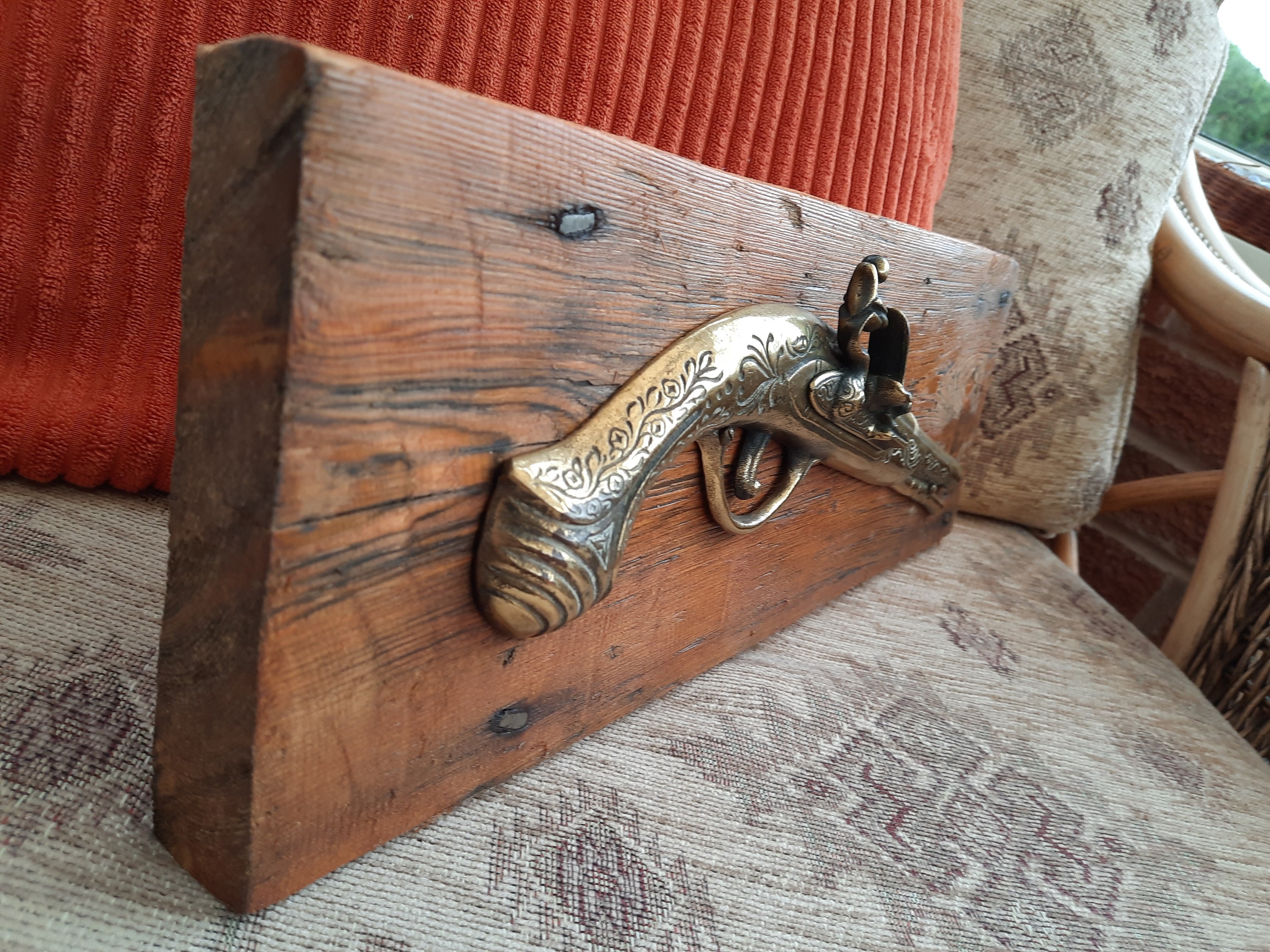 REPLICA FLINTLOCK GUN wall art prop mounted on vintage pine. Etsy