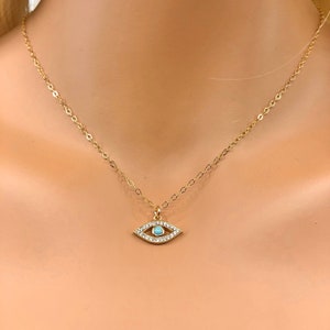 CZ Evil Eye Necklace • 14k Gold Filled Chain • Cubic Zirconia • Protection Necklace • Gold Evil Eye Necklace • Everyday Necklace • Gift