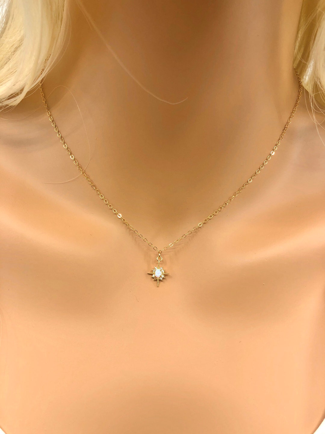 14 Karat Gold Plated Synthetic Opal and CZ Northern Star Pendant main image 0