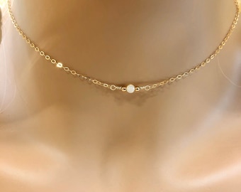 Genuine Ethiopian Opal Necklace • Tiny Opal Necklace • Opal Choker Necklace • Gold Filled Chain • Dainty Necklace • Everyday Necklace • Gift