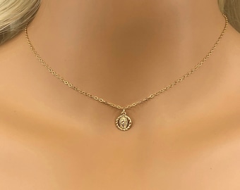 Small Virgin Mary Necklace • Gold Filled Virgin Mary • Religious Necklace • Guadalupe Medal • Baptism Necklace • Gold Filled Necklace • Gift