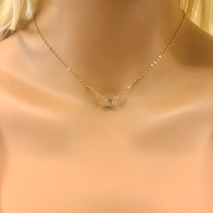 Floating CZ Diamond Necklace • Gold Filled Chain • Cubic Zirconia Diamond Solitaire Necklace • Layering Necklace • Dainty Necklace • Gift